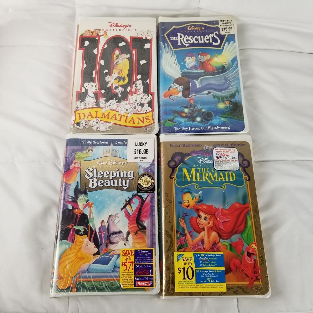 New Disney VHS Movie Lot Masterpiece Little Mermaid Sleeping Beauty 101 Rescuers